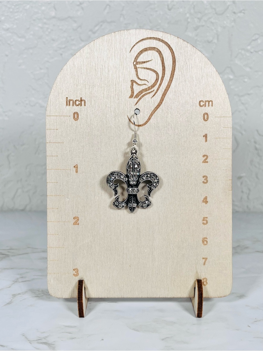 Fleur-de-Lis Rhinestone Earrings - Picture 6 of 9